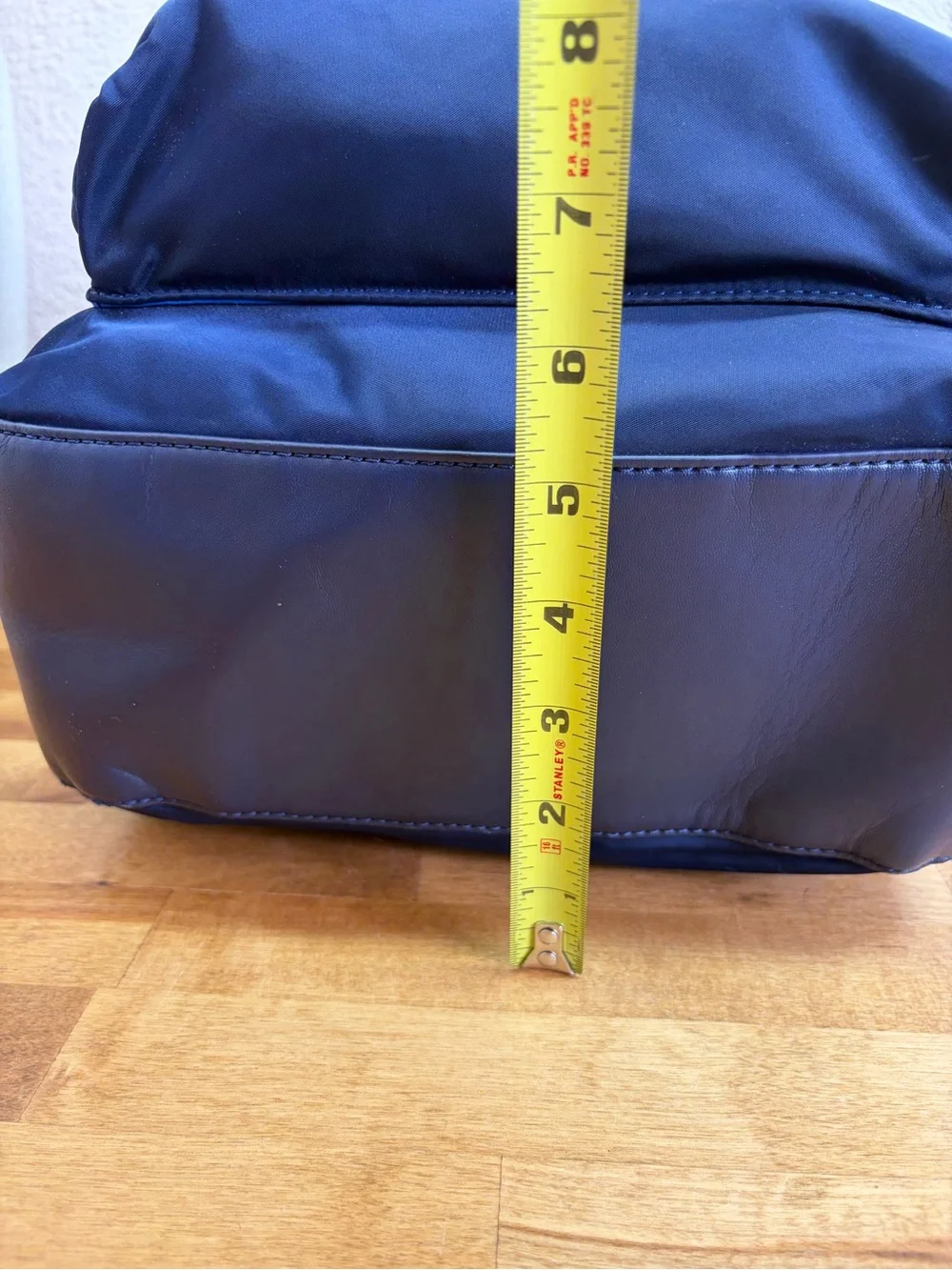 Tory Burch Perry Nylon Small Backpack Navy Blue Leather Trim Travel Bag Handbag